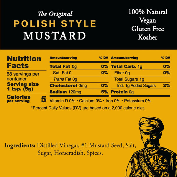 Polish Style Mustard with Horseradish - All Natural, Gluten Free, Vegan & Kosher